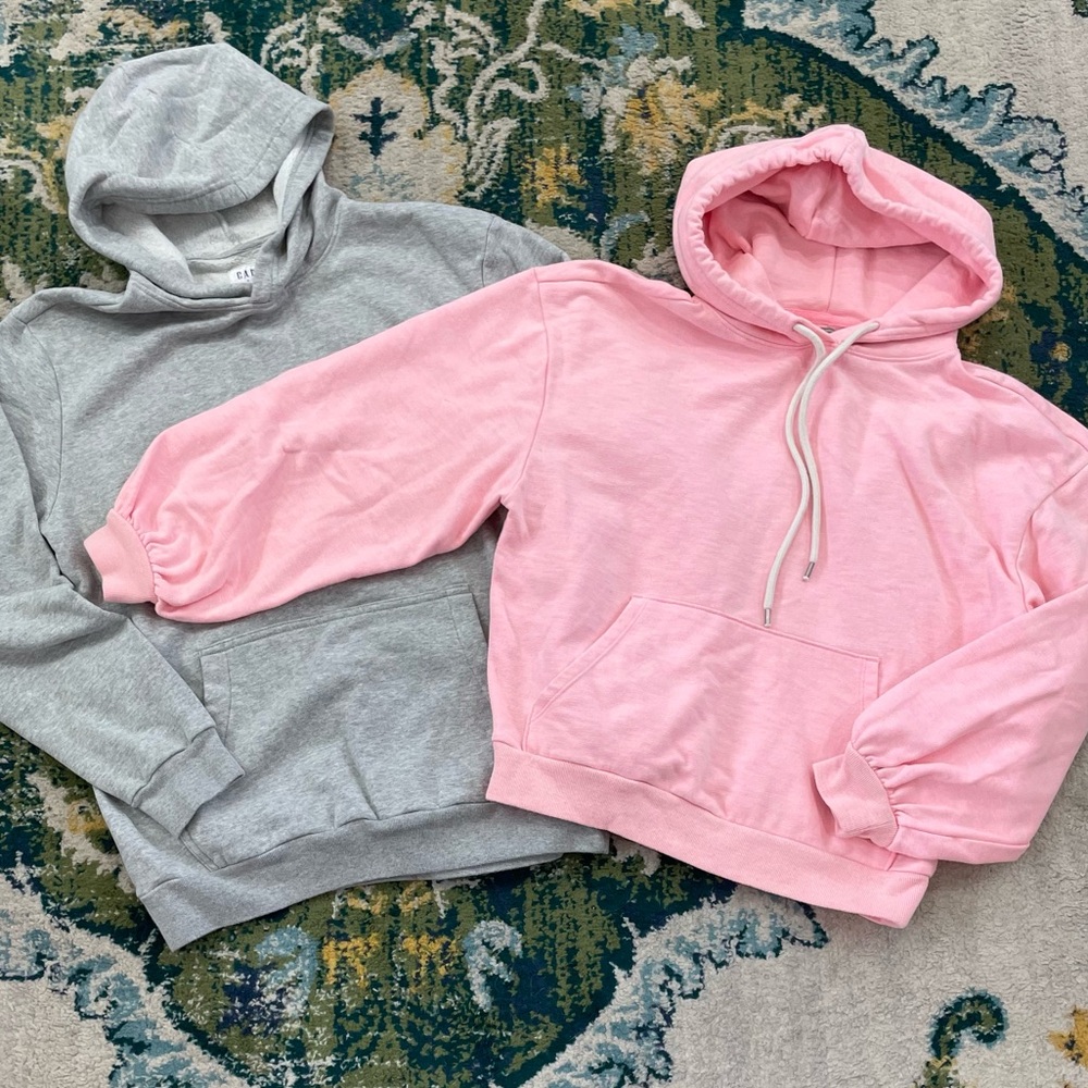 TWO size small pullover hoodies GAP sweats gray pink oversized comfy